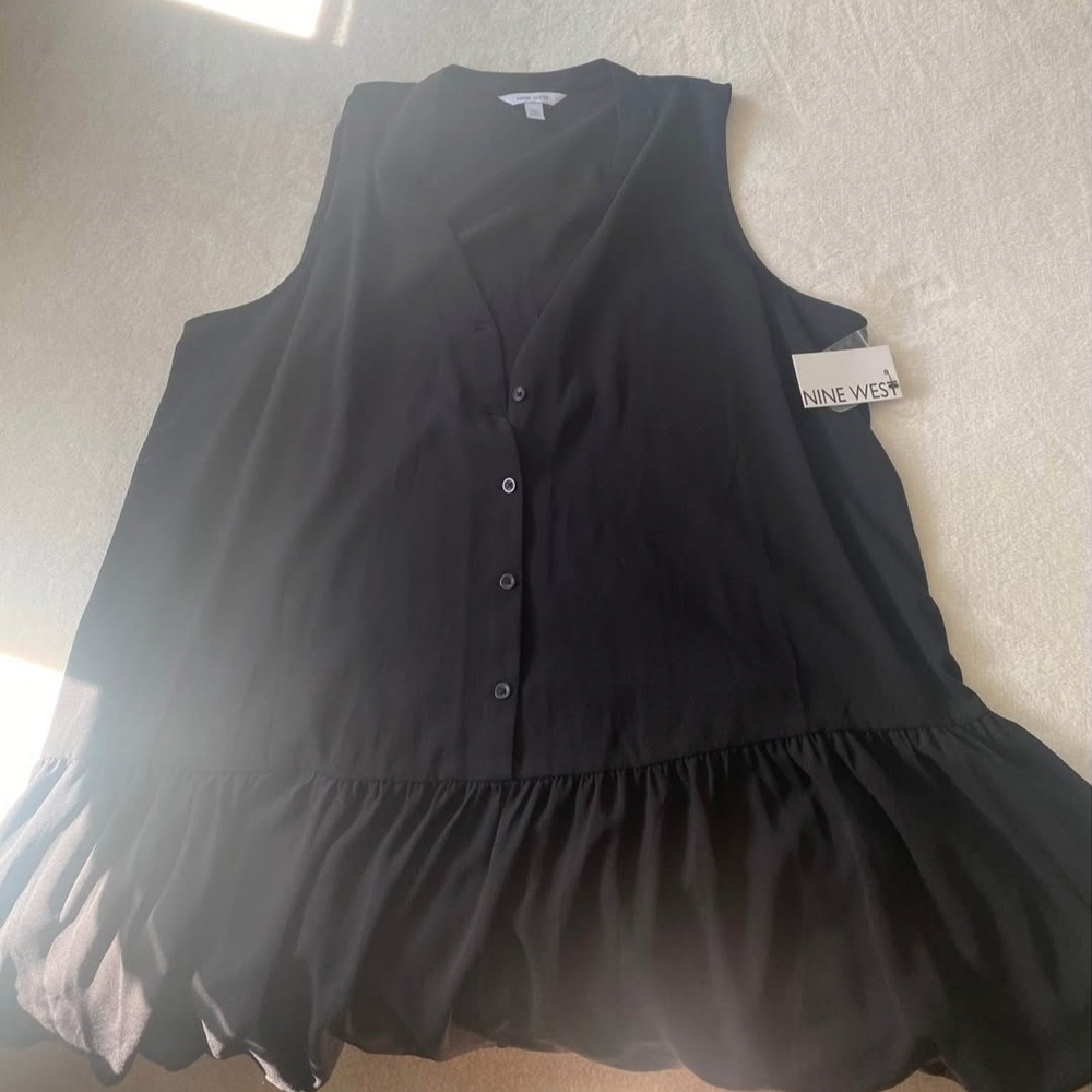 Nine West Black Sleeveless Ruffled Blouse